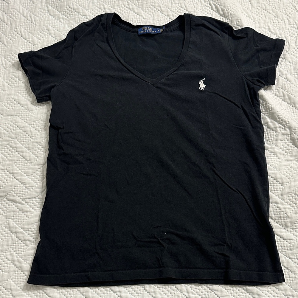 Polo by Ralph Lauren Women's Black V-Neck Tee